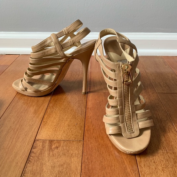 Jimmy Choo Shoes - Jimmy Choo strappy nude heels with zipper front